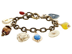Multi-Gemstone, Acrylic Gold Tone Charm Bracelet
