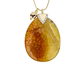 Agate with White Crystal Gold Tone Medallion Necklace