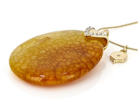 Agate with White Crystal Gold Tone Medallion Necklace