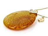 Agate with White Crystal Gold Tone Medallion Necklace