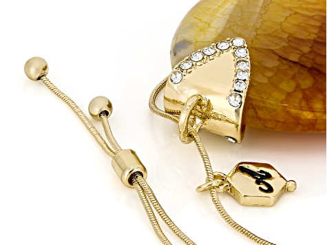 Agate with White Crystal Gold Tone Medallion Necklace