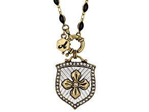 Two-Toned White Crystal Acrylic Beaded Necklace with Shield Pendant
