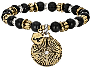 Acrylic & White Crystal Two-Toned Medallion Beaded Stretch Bracelet