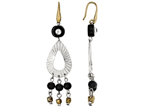 White Crystal & Acrylic Two-Toned Beaded Dangle Earrings