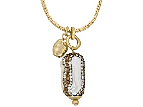 Cultured Freshwater Pearl and White and Champagne Crystal Gold Tone Necklace