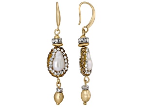 Cultured Freshwater Pearl, Crystal Matte Gold Tone Dangle Earrings