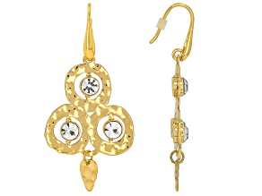 White Crystal Gold Tone Hammered 3-Stone Dangle Earrings