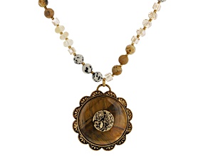 Multi-Stone & Crystal Gold Tone Statement Beaded Necklace