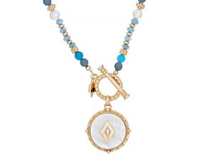 Mother-of-Pearl, Turquoise Simulant, Pearl Simulant & Crystal Matte Gold Tone Beaded 36" Necklace