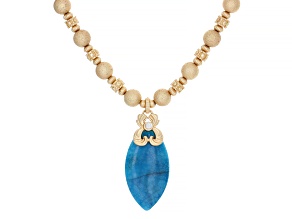Blue Agate, Pearl Simulant Matte Gold Tone 28" Necklace