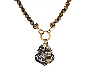 White Crystal Two-Tone Shield Charm Fluted Beaded Necklace