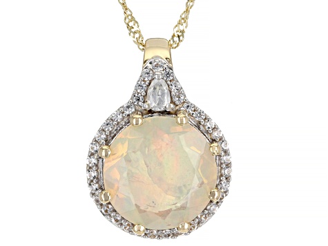 Multicolor Ethiopian Opal 10k Yellow Gold Pendant With Chain 2.13ctw