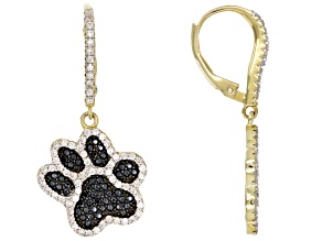 Black spinel 18k yellow gold over silver paw-print earrings 2.42ctw