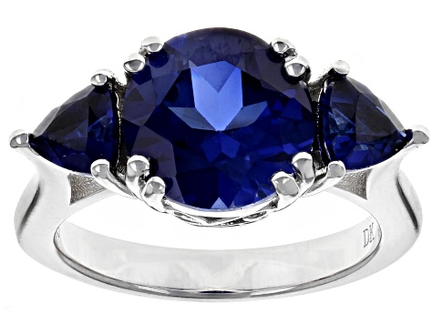 Blue lab created sapphire rhodium over silver ring 4.45ctw - AUH150 ...