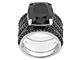 Black spinel rhodium over silver 3 ring set 11.16ctw