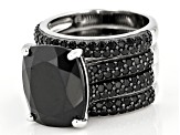 Black spinel rhodium over silver 3 ring set 11.16ctw