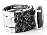 Black spinel rhodium over silver 3 ring set 11.16ctw