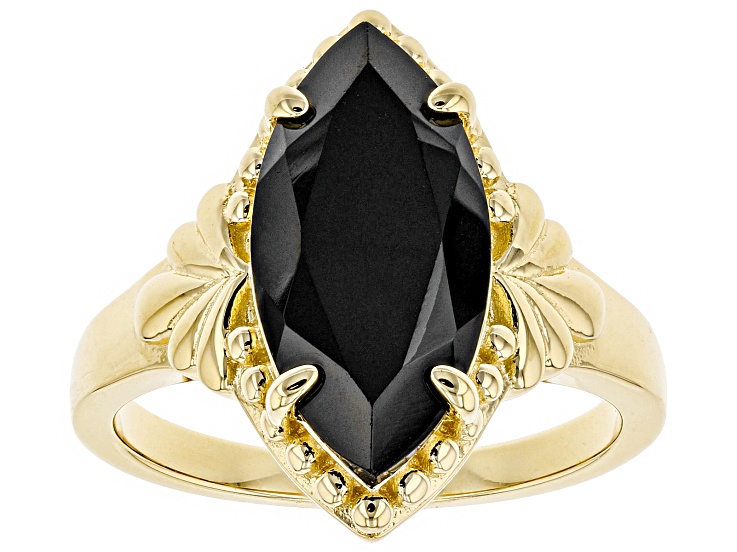 Black spinel 18k yellow gold over sterling silver ring 3.83