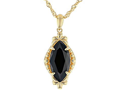 Black spinel 18k yellow gold over sterling silver pendant with chain 3.83ct