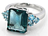 Teal fluorite rhodium over sterling silver ring 6.80ctw