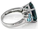 Teal fluorite rhodium over sterling silver ring 6.80ctw