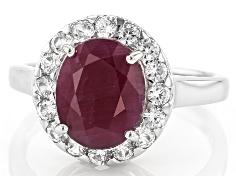 Red ruby rhodium over sterling silver ring 3.41ctw