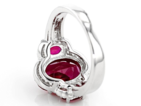 Red lab created ruby rhodium over silver ring 5.14ctw