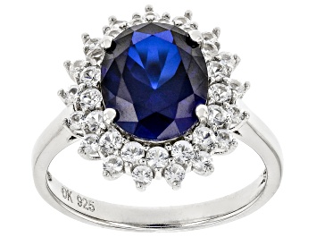 Picture of Blue lab created sapphire rhodium over silver ring 4.77ctw