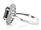 Blue lab created sapphire rhodium over silver ring 4.77ctw