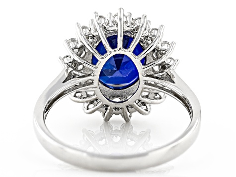 Blue lab created sapphire rhodium over silver ring 4.77ctw 