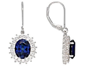 Picture of Blue lab created sapphire rhodium over silver earrings 5.03ctw