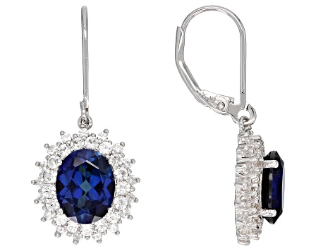 Blue lab created sapphire rhodium over silver earrings 5.03ctw