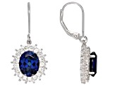 Blue lab created sapphire rhodium over silver earrings 5.03ctw