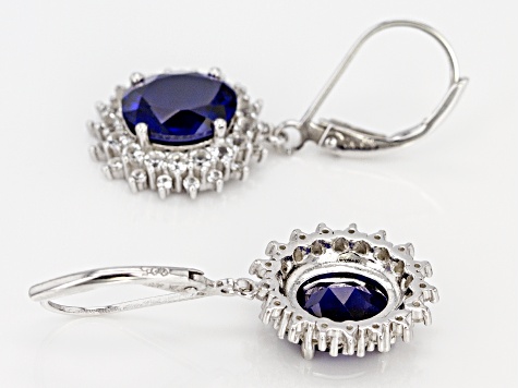 Blue lab created sapphire rhodium over silver earrings 5.03ctw
