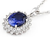 Blue lab created sapphire rhodium over silver pendant with chain 4.77ctw