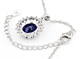 Blue lab created sapphire rhodium over silver pendant with chain 4.77ctw