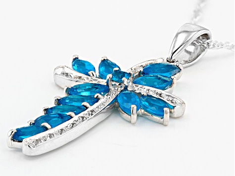 Blue neon apatite rhodium over sterling silver pendant with chain 2.35ctw