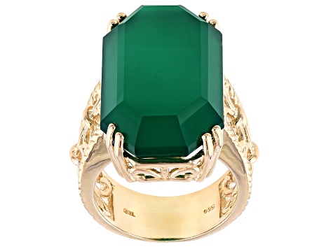 Green onyx 18k yellow gold over sterling silver ring