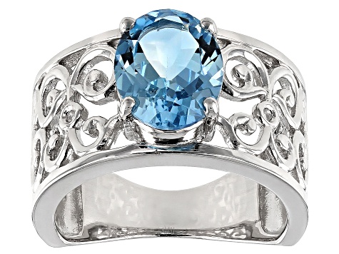 Sky Blue Topaz rhodium over silver ring 2.82ct