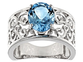Sky Blue Topaz rhodium over silver ring 2.82ct