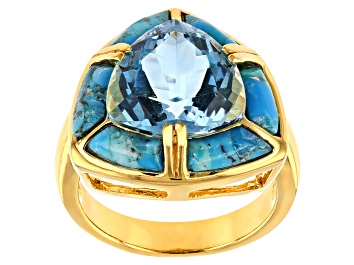 Picture of Sky blue topaz 18k yellow gold over silver ring 5.70ct