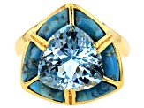 Sky blue topaz 18k yellow gold over silver ring 5.70ct