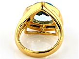 Sky blue topaz 18k yellow gold over silver ring 5.70ct