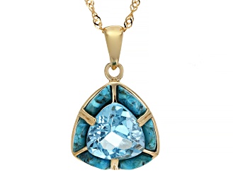 Sky Blue Topaz 18k Yellow Gold Over Silver Pendant with Chain 5.70ct