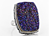Peacock Color Drusy Quartz Rhodium Over Sterling Silver Ring