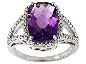 Purple amethyst rhodium over silver ring 4.51ctw