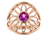 Pink Lab Created Sapphire 18K Rose Gold Over Silver Floral Design Ring 0.85ct