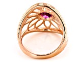 Pink Lab Created Sapphire 18K Rose Gold Over Silver Floral Design Ring 0.85ct