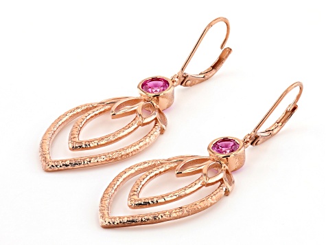 Lab Created Pink Sapphire 18K Rose Gold Over Silver Floral Design Earrings 1.11ctw