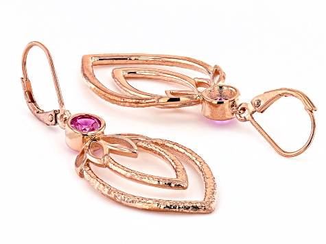 Lab Created Pink Sapphire 18K Rose Gold Over Silver Floral Design Earrings 1.11ctw